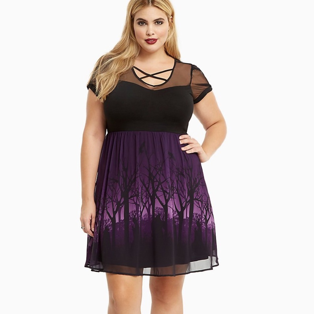 DISNEY VILLAINS FOREST BORDER PRINT SKATER DRESS